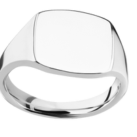 Medium Cushion signet ring (14x14mm) in Palladium Silver, with a Thin style band.