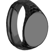 Medium Horizontal Oval signet ring (16x13mm) in Zirconium, with a Wide style band.