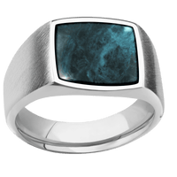 Medium Cushion signet ring (14x14mm) in Palladium Silver, with a Wide style band, a Washington Blue Jade inlay.