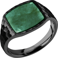 Medium Cushion signet ring (14x14mm) in Zirconium, with a Thin style band, a Washington Green Jade inlay.