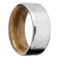 18K White Gold + Hammer , Polish Finish + Whiskey Barrel