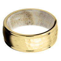 18K Yellow Gold + Hammer , Polish Finish + Antler