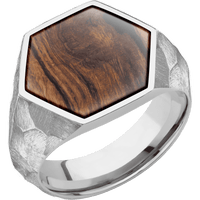 Large Hexagon signet ring (18.5x16mm) in Titanium, with a Wide style band, a Desert Iron Wood inlay.