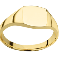 Small Cushion signet ring (10x10mm) in 14K Yellow Gold, with a Thin style band.