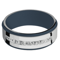 14K White Gold + Polish , Satin Finish + Navy Blue