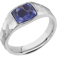 Small Cushion signet ring (10x10mm) in Cobalt Chrome, with a Wide style band, a Sodalite inlay.