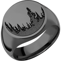 Large Circle signet ring (18mm) in Zirconium, with a Wide style band and a Trees engraving.