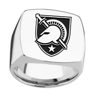 Extra Large Cushion signet ring (22x22mm) in Cobalt Chrome, with a Wide style band and an Army Primary Logo engraving.