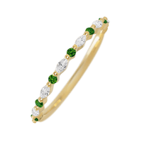 18K Yellow Gold band with alternating 7 Round Green Diamond and 6 Marquise Lab Grown Diamond having TCW-.28