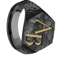 Large Hexagon signet ring (18.5x16mm) in Zirconium, with a Wide style band and a Book Antiqua 2 engraving.