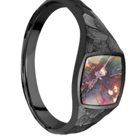 Small Cushion signet ring (10x10mm) in Zirconium, with a Thin style band, a Chrysocopper inlay.