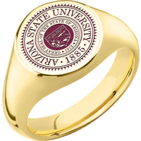 Medium Circle signet ring (14mm) in 10K Yellow Gold, with a Wide style band and an Arizona State University Seal engraving.
