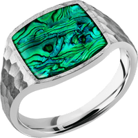 Medium Cushion signet ring (14x14mm) in Palladium Silver, with a Thin style band, a Green Abalone inlay.