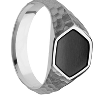 Medium Hexagon signet ring (13.9x12mm) in Titanium, with a Wide style band, a Zirconium inlay.