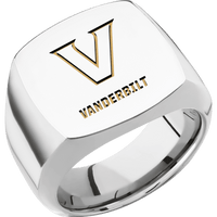 Large Cushion signet ring (18x18mm) in Cobalt Chrome, with a Wide style band and a Vanderbilt Stacked Athletic V Vanderbilt Lock Up engraving.