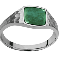 Small Cushion signet ring (10x10mm) in Titanium, with a Thin style band, a Washington Green Jade inlay.