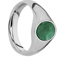 Small Oval signet ring (12x9mm) in Titanium, with a Wide style band, a Washington Green Jade inlay.