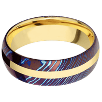 Titanium Damascus + Polish Finish + 18K Yellow Gold