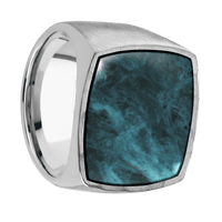 Extra Large Cushion signet ring (22x22mm) in Cobalt Chrome, with a Wide style band, a Washington Blue Jade inlay.