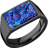 Medium Horizontal Rectangle signet ring (16x11.5mm) in Zirconium, with a Wide style band, a Blue Purple Abalone inlay.