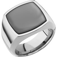 Large Cushion signet ring (18x18mm) in Titanium, with a Wide style band, a Zirconium inlay.