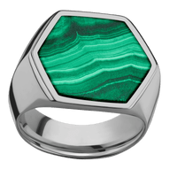 Extra Large Hexagon signet ring (23x20mm) in Titanium, with a Wide style band, a Malachite inlay.