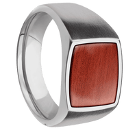 Medium Cushion signet ring (14x14mm) in Titanium, with a Wide style band, a Blood Wood inlay.