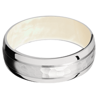 10K White Gold + Hammer , Polish Finish + Freshwater Mother of Pearl