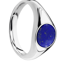 Small Circle signet ring (10mm) in Palladium Silver, with a Wide style band, a Lapis inlay.