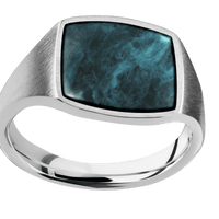 Medium Cushion signet ring (14x14mm) in Palladium Silver, with a Thin style band, a Washington Blue Jade inlay.