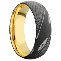 Damascus + Acid Finish + 14K Yellow Gold