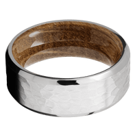 14K White Gold + Hammer , Polish Finish + Whiskey Barrel