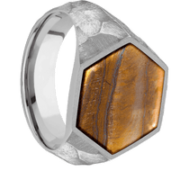 Large Hexagon signet ring (18.5x16mm) in Titanium, with a Wide style band, a Tigers Eye inlay.