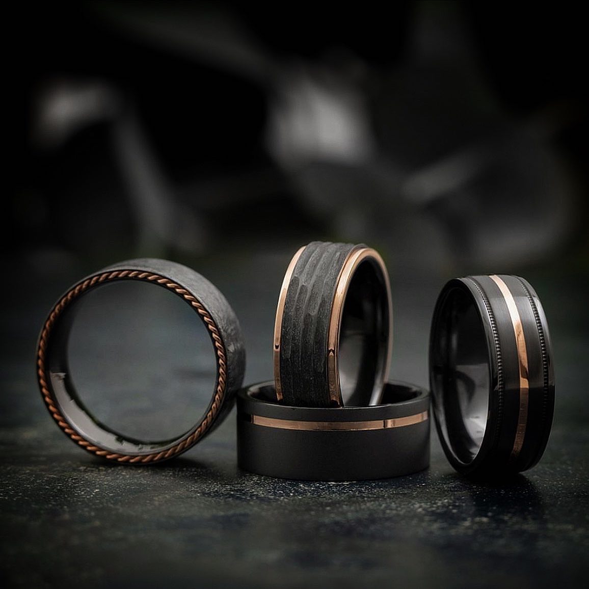 Black Zirconium Rings with Gold Inlays