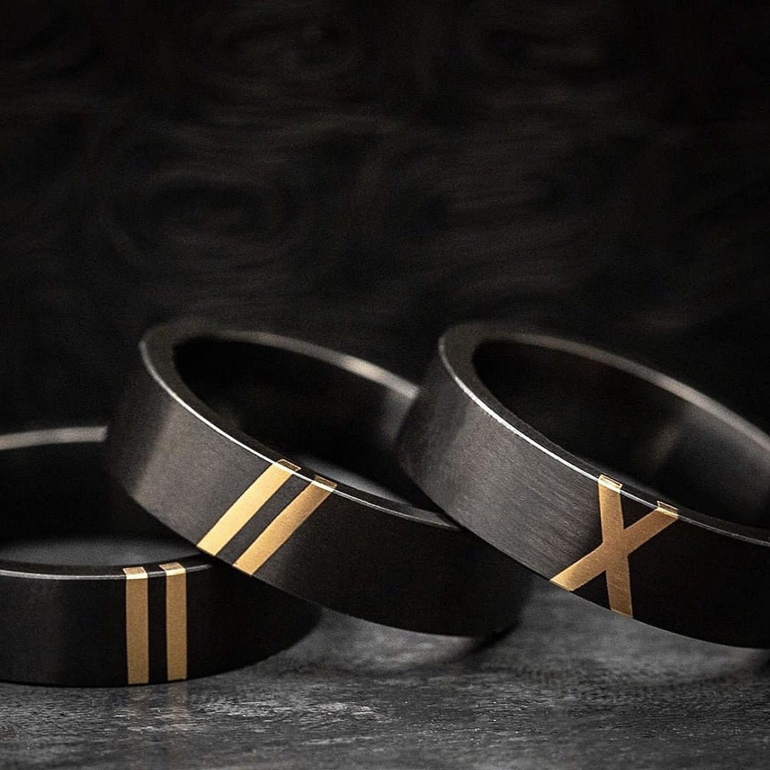 Black Zirconium Men's Rings with Gold Inlays