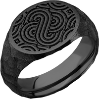 Medium Horizontal Oval signet ring (16x13mm) in Zirconium, with a Wide style band and an Abstract 1 engraving.