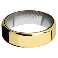 14K Yellow Gold + Polish , Polish Finish + Damascus