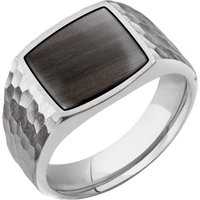 Medium Cushion signet ring (14x14mm) in Palladium Silver, with a Wide style band, an Ebony inlay.