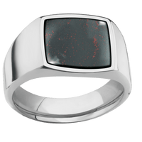Medium Cushion signet ring (14x14mm) in Titanium, with a Wide style band, a Blood Stone inlay.