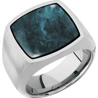 Large Cushion signet ring (18x18mm) in Titanium, with a Wide style band, a Washington Blue Jade inlay.