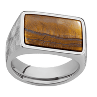 Large Horizontal Rectangle signet ring (20x14.5mm) in Titanium, with a Wide style band, a Tigers Eye inlay.