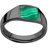 Small Cushion signet ring (10x10mm) in Zirconium, with a Wide style band, a Malachite inlay.