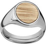 Medium Oval signet ring (16x13mm) in Titanium, with a Wide style band, a Natural Oak inlay.