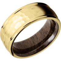 18K Yellow Gold + Hammer , Polish Finish + Walnut