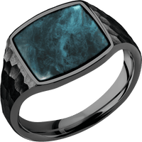 Medium Cushion signet ring (14x14mm) in Zirconium, with a Thin style band, a Washington Blue Jade inlay.