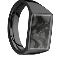 Medium Horizontal Rectangle signet ring (16x11.5mm) in Zirconium, with a Wide style band, a Forged Carbon Fiber inlay.