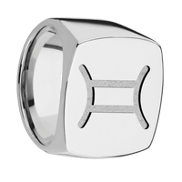 Extra Large Cushion signet ring (22x22mm) in Titanium, with a Wide style band and a GEMINI engraving.
