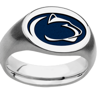 Medium Horizontal Oval signet ring (16x13mm) in Platinum, with a Wide style band and a Penn State Lion Head engraving.