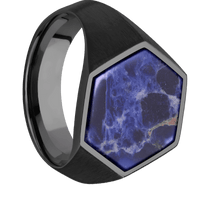 Large Hexagon signet ring (18.5x16mm) in Zirconium, with a Wide style band, a Sodalite inlay.