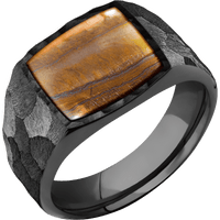 Medium Cushion signet ring (14x14mm) in Zirconium, with a Wide style band, a Tigers Eye inlay.